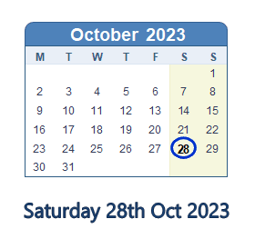 28 October 2023 calendar