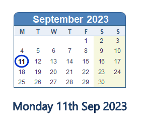 11 September 2023 calendar
