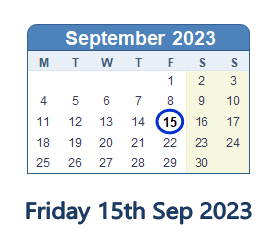 15 September 2023 calendar