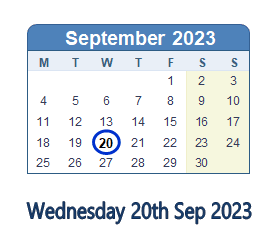 20 September 2023 calendar