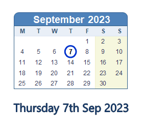 7 September 2023 calendar