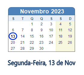13 Novembro 2023 calendario