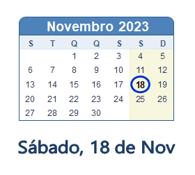 18 Novembro 2023 calendario
