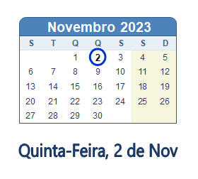 2 Novembro 2023 calendario