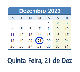 21 Dezembro 2023 calendario