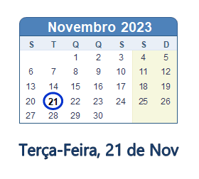 21 Novembro 2023 calendario