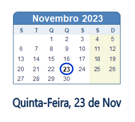 23 Novembro 2023 calendario