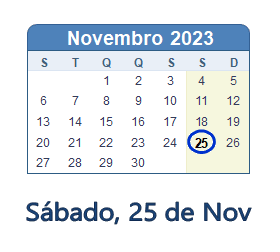 25 Novembro 2023 calendario