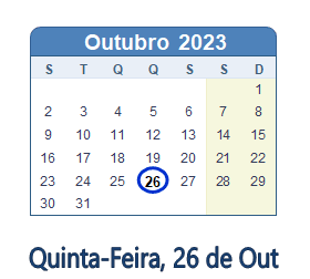 26 Outubro 2023 calendario