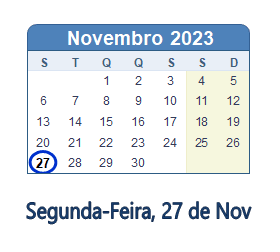 27 Novembro 2023 calendario