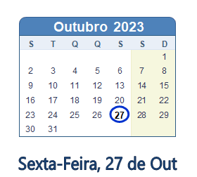27 Outubro 2023 calendario