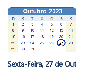 27 Outubro 2023 calendario