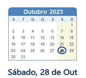 28 Outubro 2023 calendario