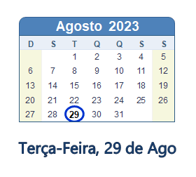 29 Agosto 2023 calendario
