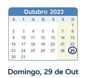 29 Outubro 2023 calendario