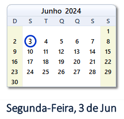 3 Junho 2024 calendario