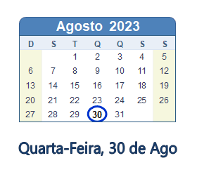 30 Agosto 2023 calendario