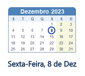 8 Dezembro 2023 calendario